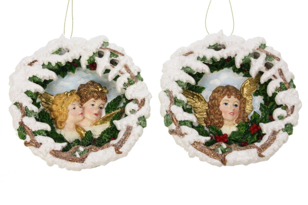 2x Ornament Engelen in sneeuw 2ass. Ø11x3cm