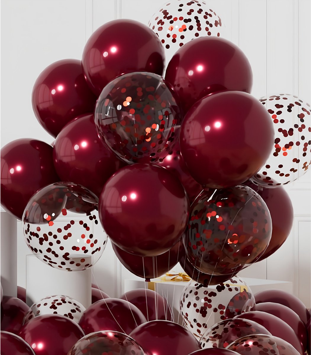 KIRA® Ballonnen Set - Decoratie voor Verjaardag & Evenementen - Premium Helium Ballonnen - Wijnrood - 13cm x 23cm x 3cm