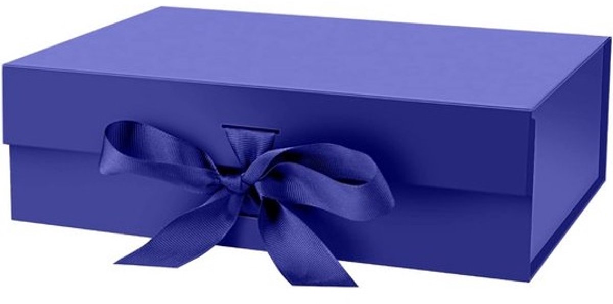 Grote Luxe Geschenkm Doos Blauw met Deksel, Lint en Magnetische Sluiting (30x22x10 cm)