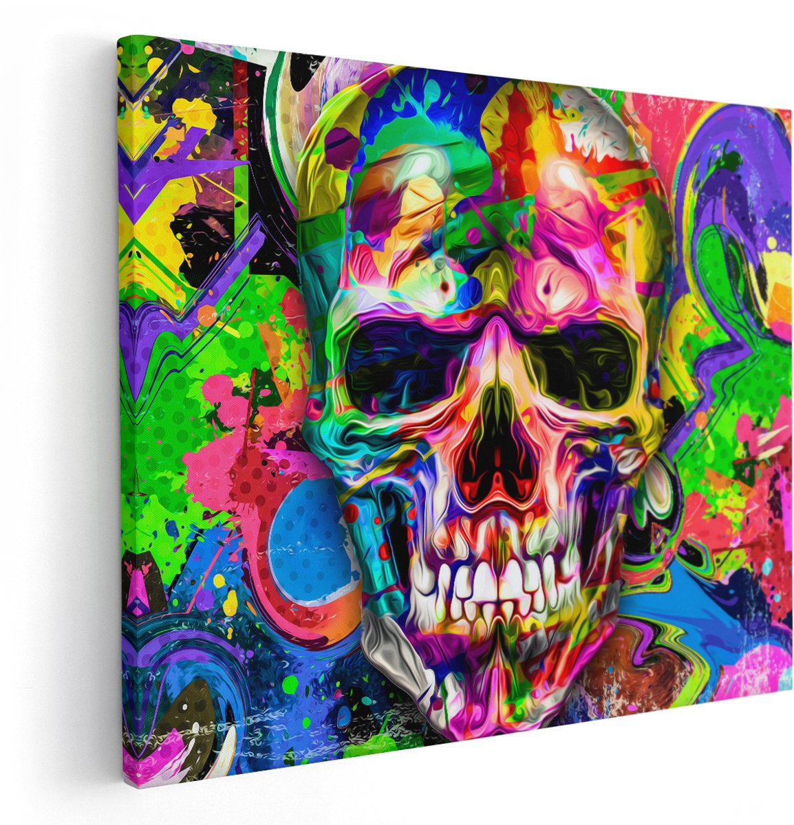 Artaza Canvas Schilderij Gekleurde Schedel - Doodskop - Doodshoofd - 150x120 cm - Groot - Wanddecoratie Woonkamer - Schilderijen - Muurdecoratie