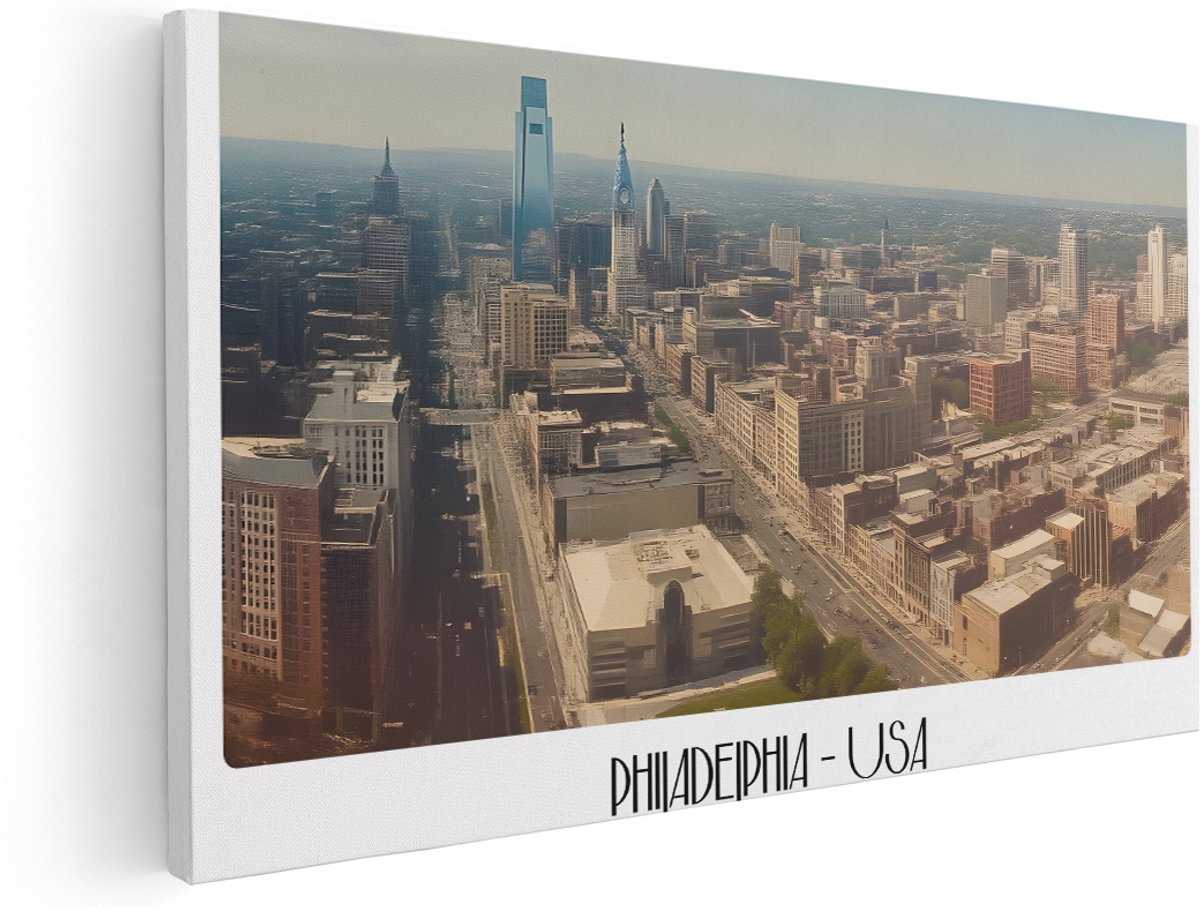 Artaza Canvas Schilderij Philadelphia USA - 160x80 cm - Groot - Wanddecoratie Skyline Amerika - Muurdecoratie Stad - Kamer Accessoires