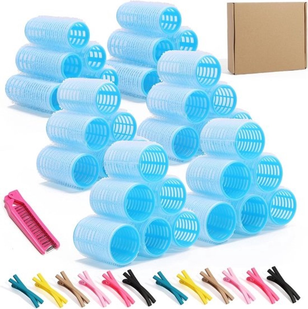 49-delige Hitteloze Haarrollers Set met Clips - Voor Lang, Medium en Kort Haar - Zelfgrip Krulspelden voor Volume en Krullen