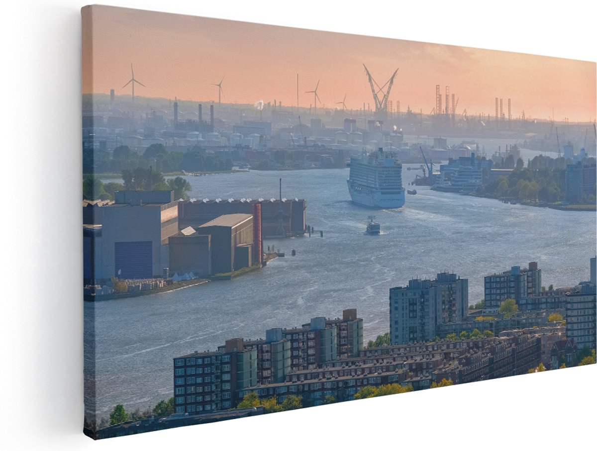 Artaza Canvas Schilderij Rotterdamse Haven Bij Het Water - 160x80 cm - Groot - Wanddecoratie Woonkamer - Schilderijen - Muurdecoratie