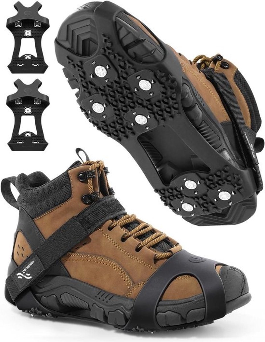 IJsklauwen voor schoenen - Antislip spikes - Veilig wandelen - 28 Roestvrijstalen spikes - Maat L - Zwart