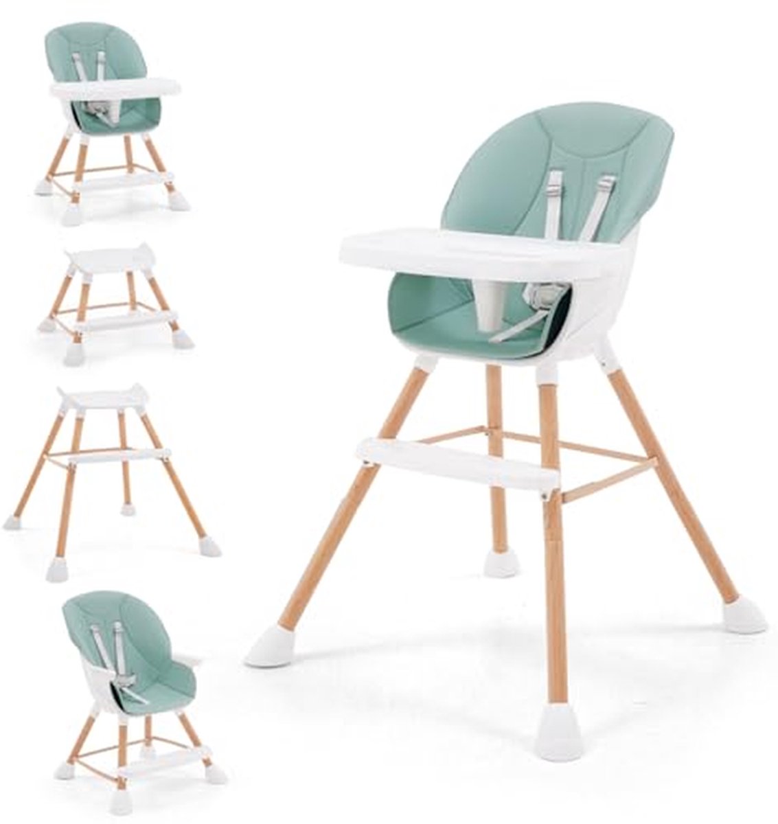 Kinderstoel - Babystoel Peuterstoel - Samen Eten - 5-in-1 Ontwerp - 72 x 72 x 93 cm - Wit Groen