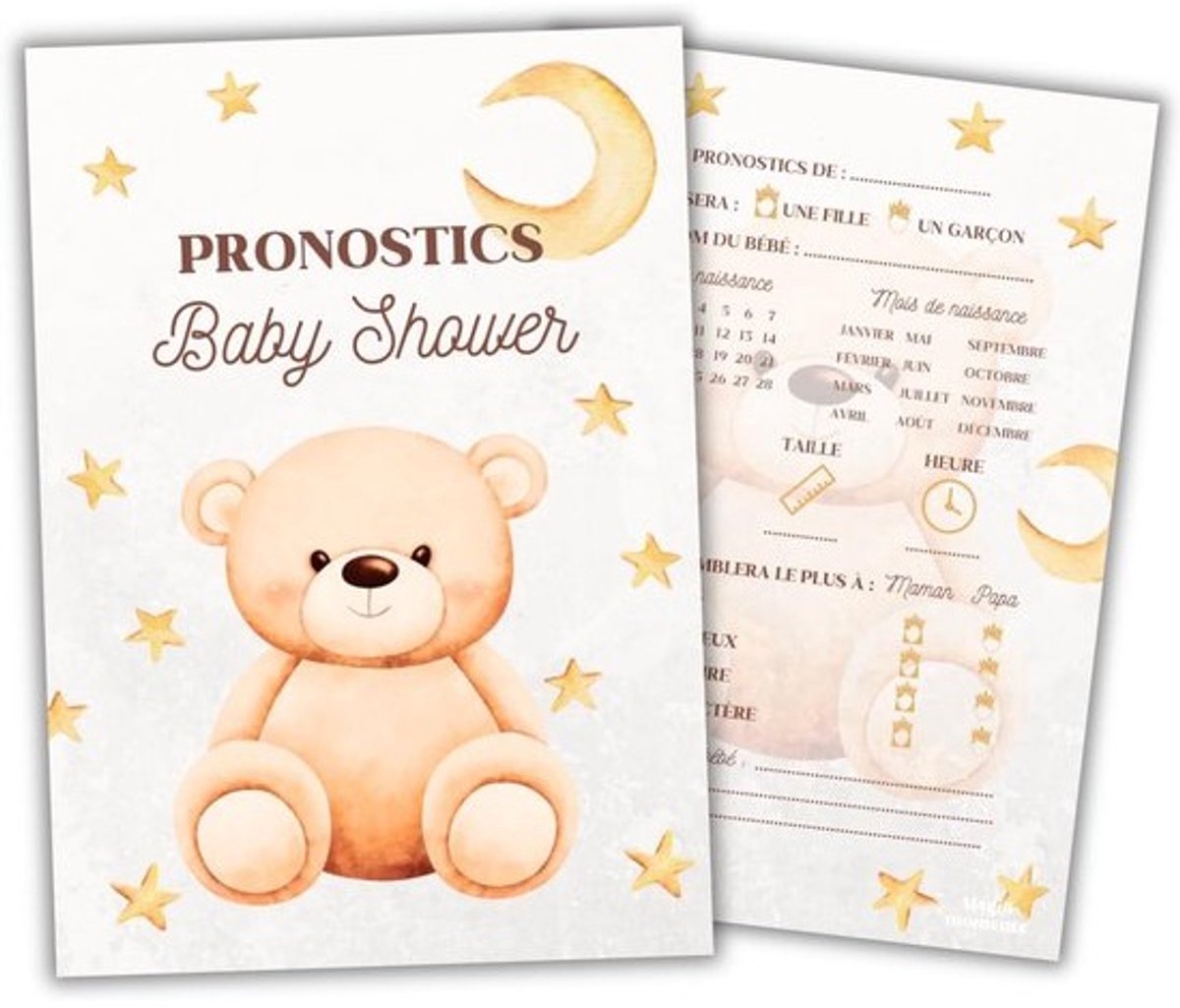 Voorspellende Kaarten - Babyshower Spel - Gender Reveal - 20 Unieke Kaarten - 21x16x1 cm - Beer
