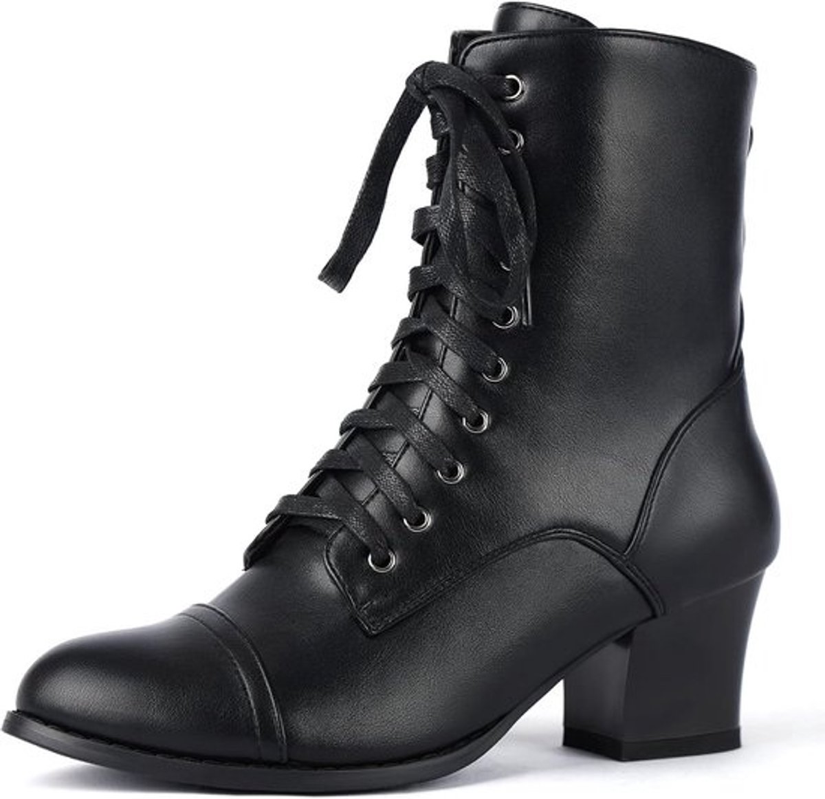 Korte Laarsjes - Enkellaarsjes Veters - Victorian Stijl - Praktische Rits - 5 cm Blokhak