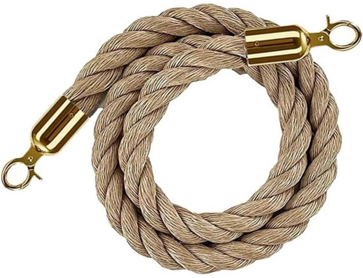 Gevlochten Touw Barrière - Wachtrij Touw - Publiekscontrole Evenementen - Met Stijlvolle Haken - 2.0 Meter - Goud