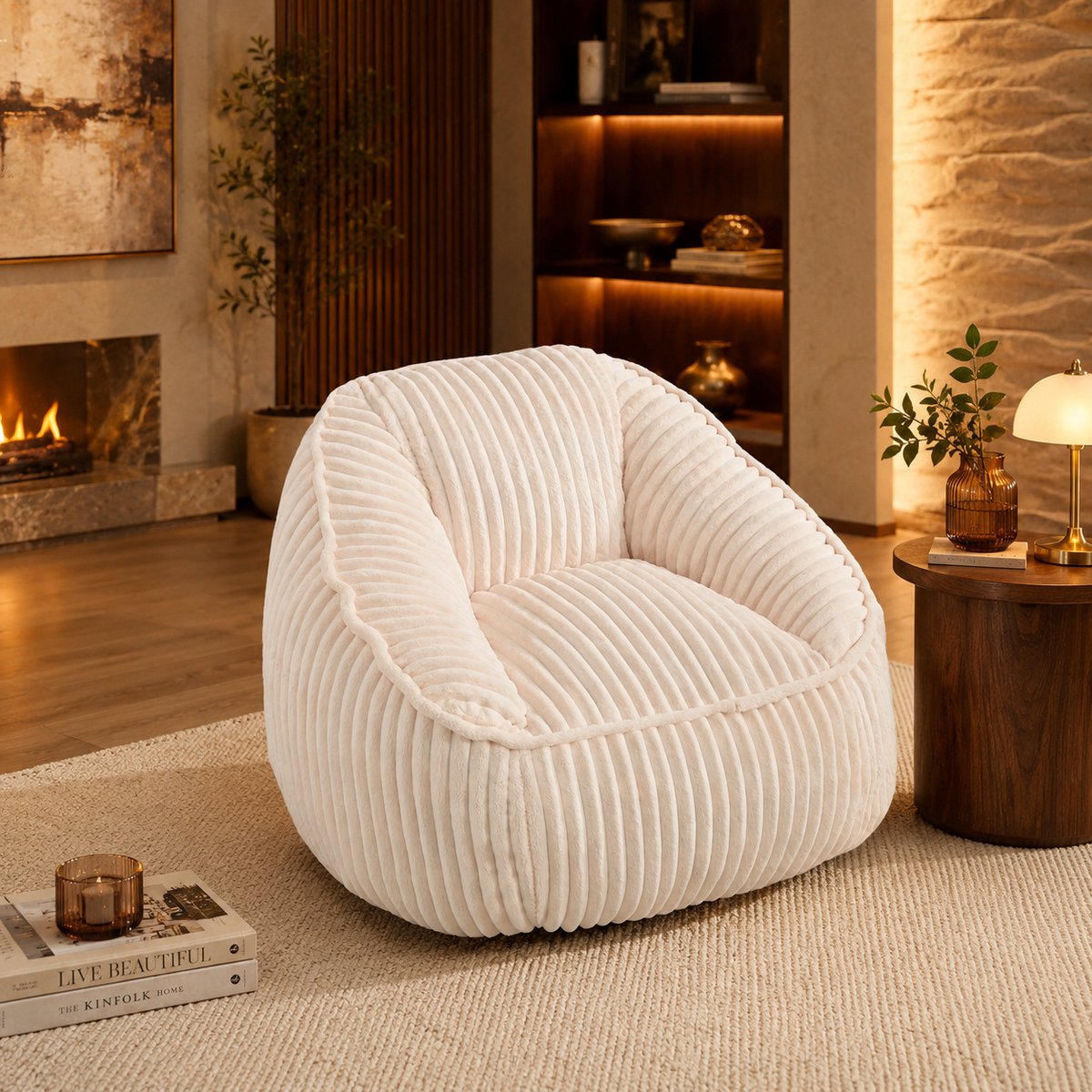 Zitzak - Zitbank - Zitzak Stoel - Fauteuil - Relaxstoel - Ergonomisch bank - Chenillestof - Binnen - Vulling van traagschuim - pluizig en zacht - Geen montage nodig - Geschikt voor de woonkamer, slaapkamer en leeshoek - Beige