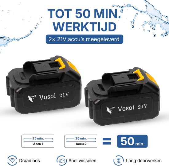 Vosoi Draadloze Hogedrukreiniger - Hogedrukspuit op Accu - Hogedrukreiniger Auto - Terrasreiniger met LCD Display - 6 Spuitstanden - 2x 21V Accu van Vosoi — afbeelding 5