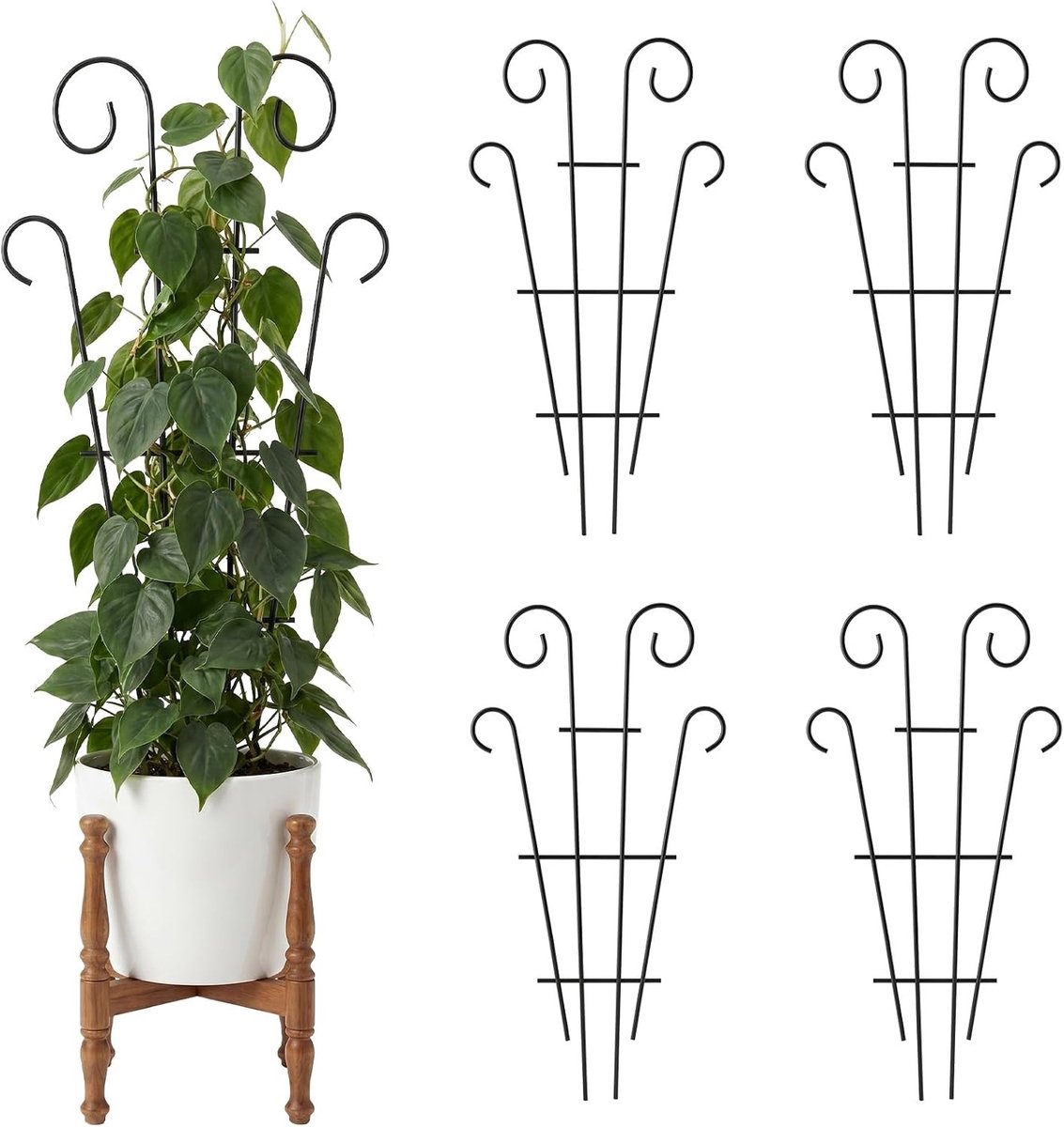 4-delige Metalen Plantentrellis voor Binnen en Buiten, 81 cm - Tuinrek voor Klimplanten, Potplanten en Klimop - Golfontwerp in Zwart voor Patio, Tuin of Thuis