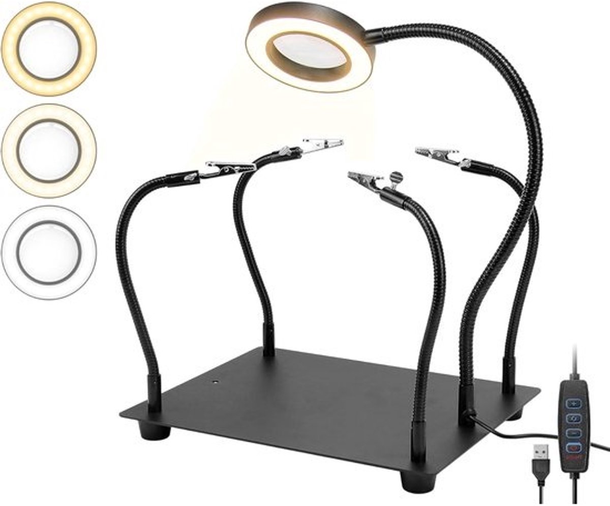 Soldeerhulp - Derde Hand - Precisiewerk - 6x Loeplamp - 4 Flexibele Armen
