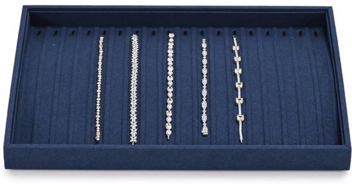 Luxe Sieradendisplay Dienblad Blauw Microvezel voor Kettingen, Armbanden en Grote Sieraden
