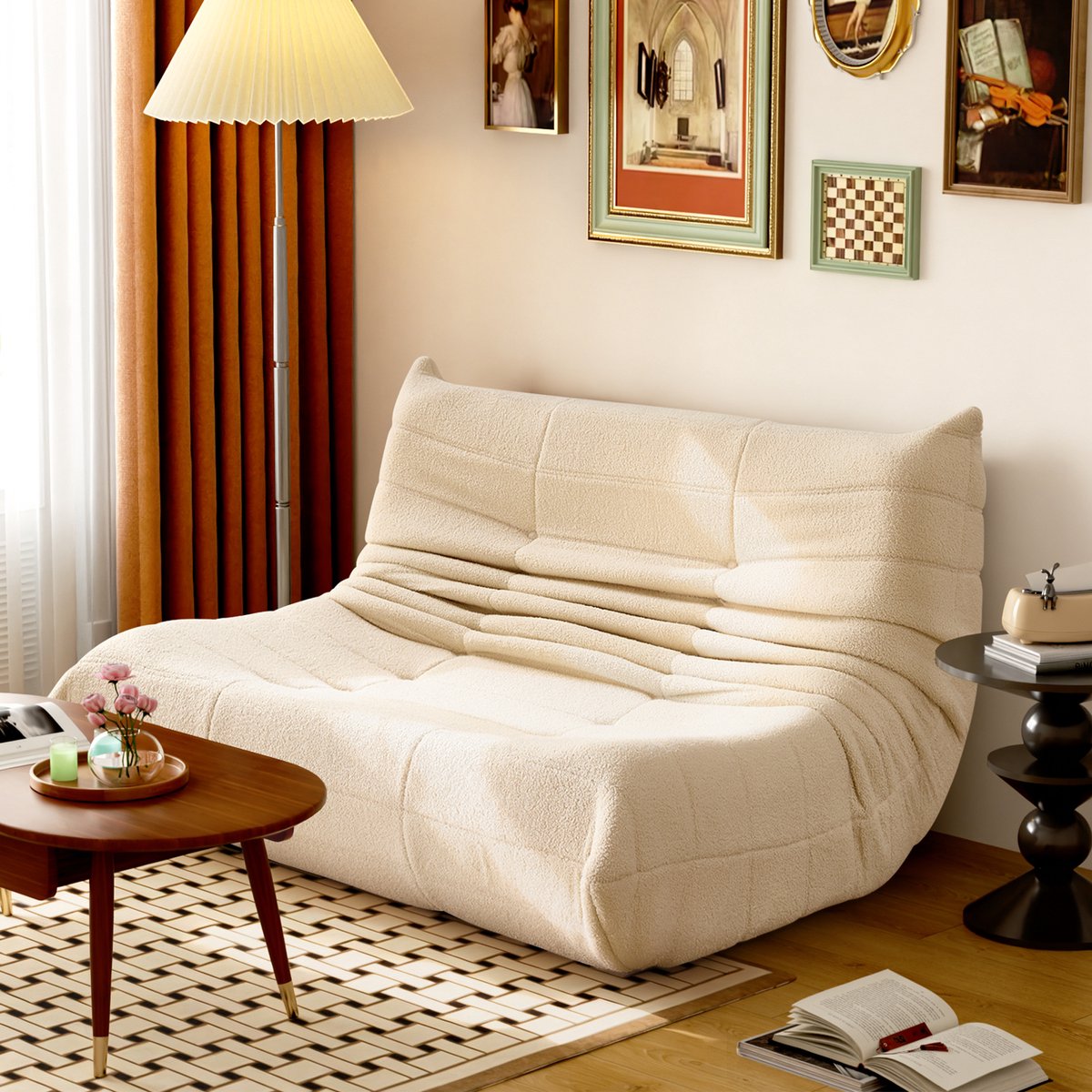 DESMIU Bank - Loungebank - 2 Zitplaatsen - Comfortabel Met Ergonomische Ondersteuning - Voor Woonkamer En Ontspanningsruimte - Teddy Velvet - Beige