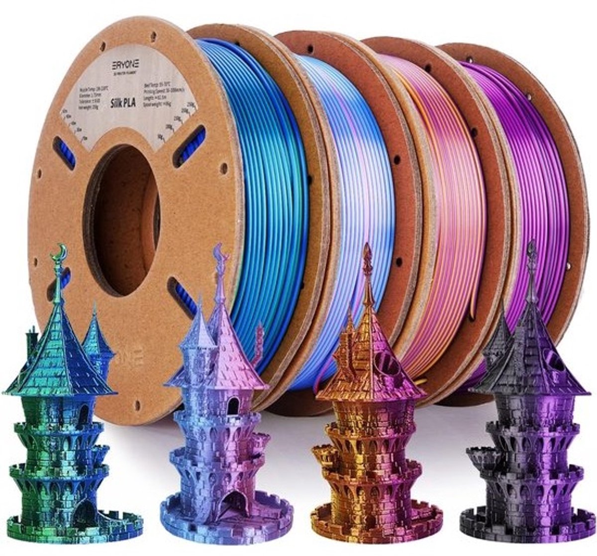 PLA Filament 1.75mm Tweedelig Kleur, 4x250g Pak voor 3D Printer