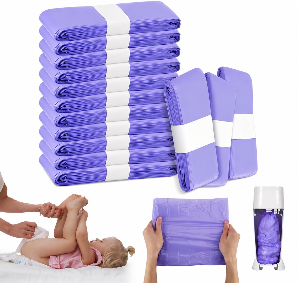 Luieremmer Navulling - 15 Stuks - Universele Luierzakken - Anti-Geur PE Folie - Scheurvast & Lekvrij - Geschikt voor Tommee Tippee Twist & Click en Sangenic -Kattenbakvulling zak - 4.5 m - Paars