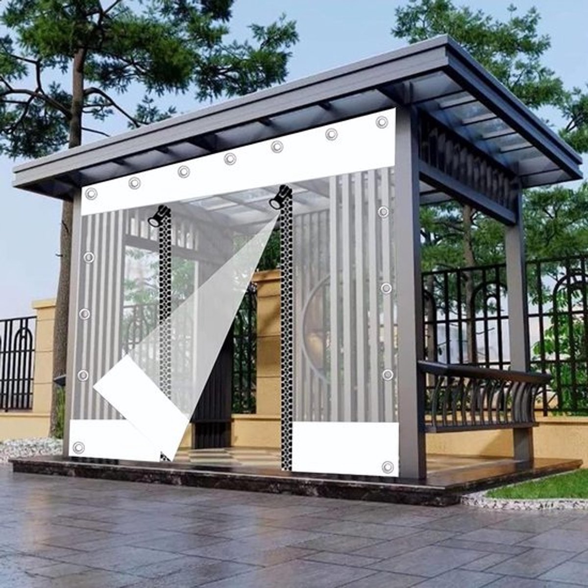 Transparant Waterdicht Zijpaneel met Rits voor Pergola en Veranda