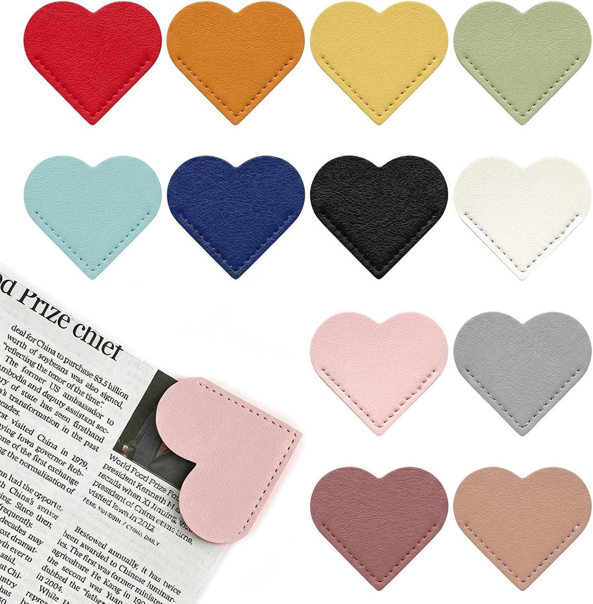 Handgemaakte hartvormige bladwijzers van leer in 12 kleuren, perfecte hoekbescherming voor boeken, ideaal cadeau voor studenten en boekenliefhebbers