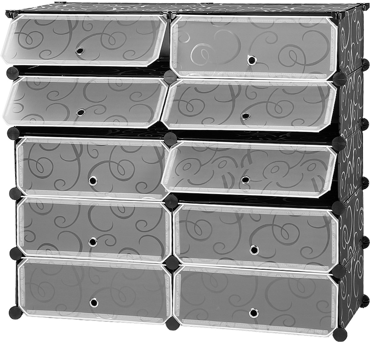 PIPIPOXER Schoenenkast voor 20 Paar - Modulaire Schoenenkast - Schoenenrek opbergdoos DIY - Schoenenorganizer - 10 Vakken - 90 x 36 x 87.5 cm - Zwart