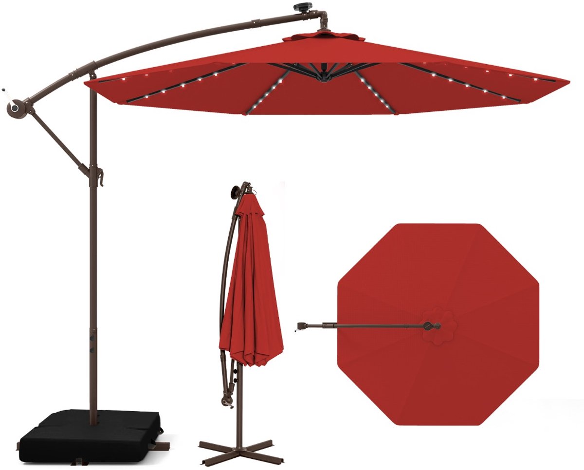 SureDeal® - Parasol - Tuinparasol - Zandzakken - LED lichten Bescherming - Tuin Zwembad Terras - 300x300x250 cm - Donkerblauw
