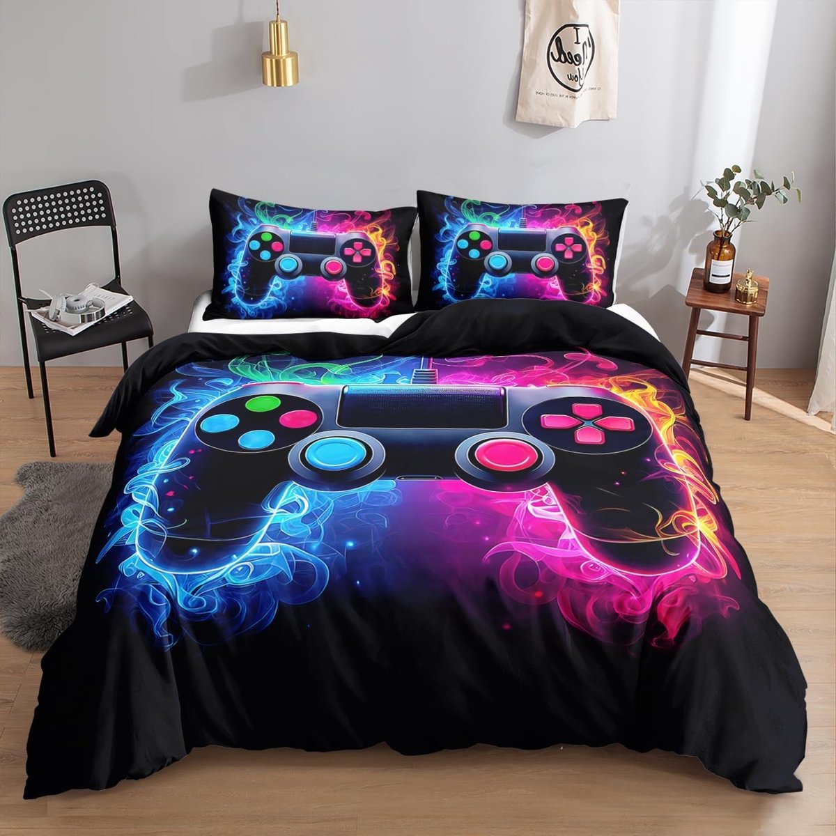 Beddengoedset voor Kinderen met Game Controller Ontwerp, Dekbedovertrek en 2 Kussenslopen, Perfect voor Gamer Kamers