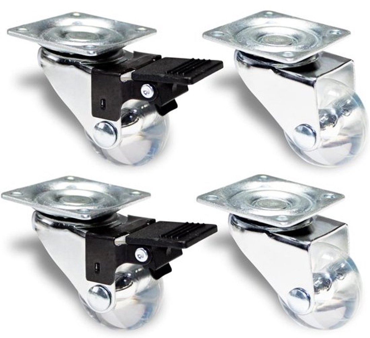 Set van 4 Premium Meubelwielen 35mm: 2 Zwenkwielen en 2 Met Rem