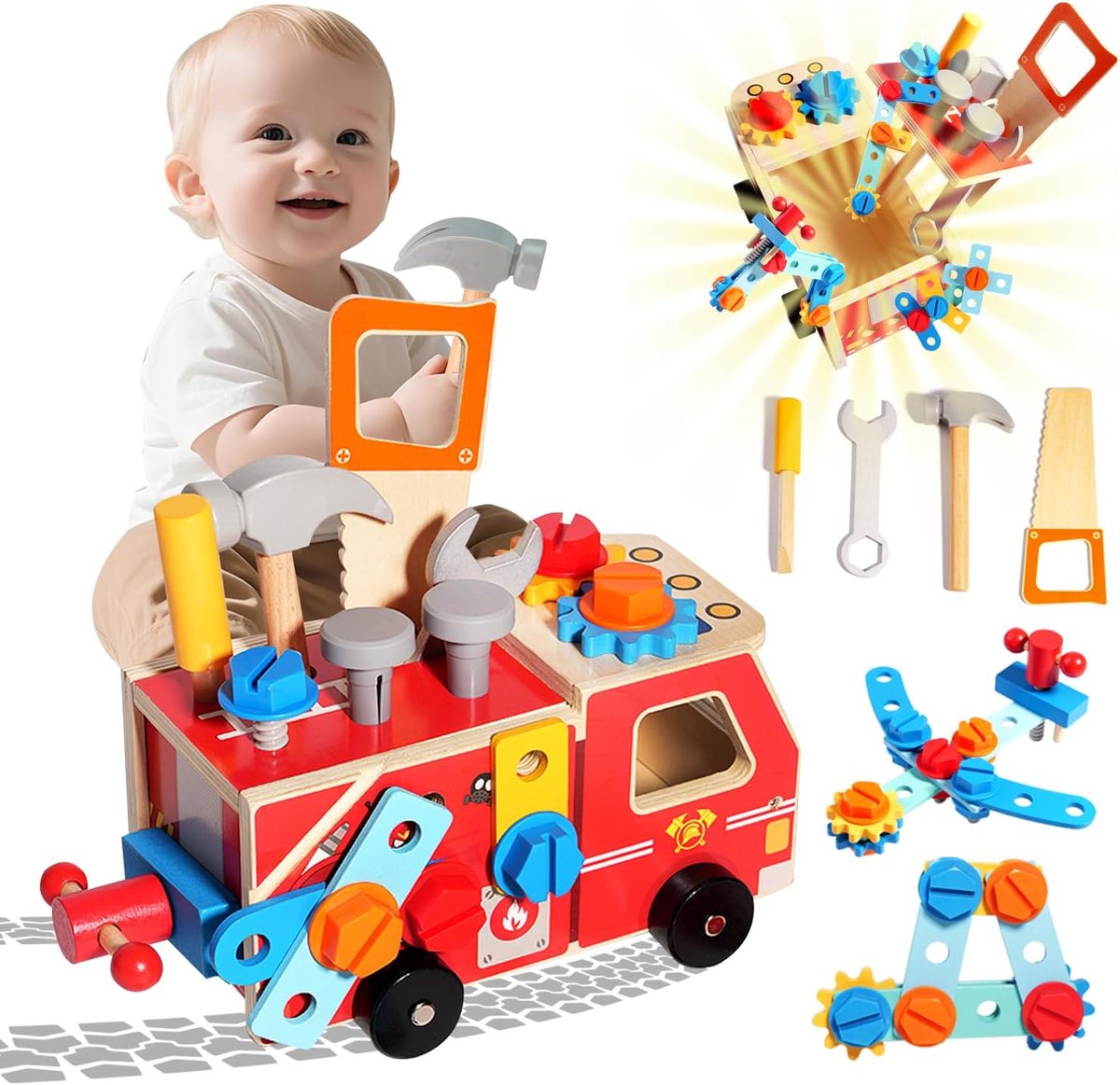 Kindergereedschap Speelgoed Set - Houten Speelgoed Voor Kinderen - Fine Motorische Vaardigheden Gereedschap Set - Puzzel Educatief Speelgoed - Geschikt Voor Jongens En Meisjes Ouder Dan 3 Jaar