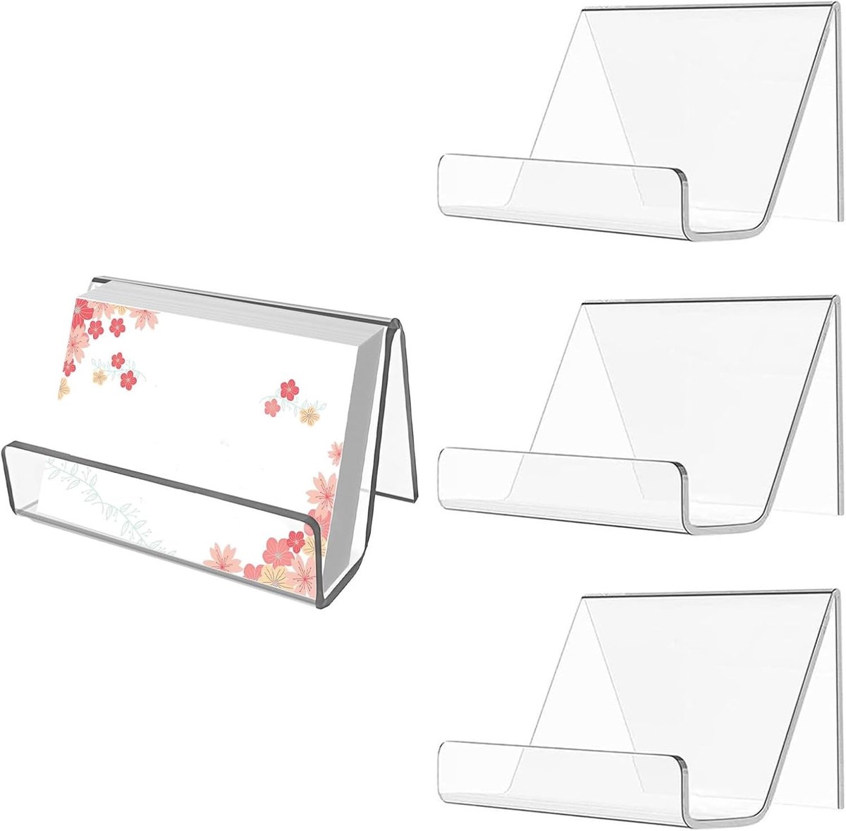 Set van 4 Transparante Acryl Visitekaartjeshouders - Organizer voor Beurs, Kantoor en Thuis (9*6.5*5cm)
