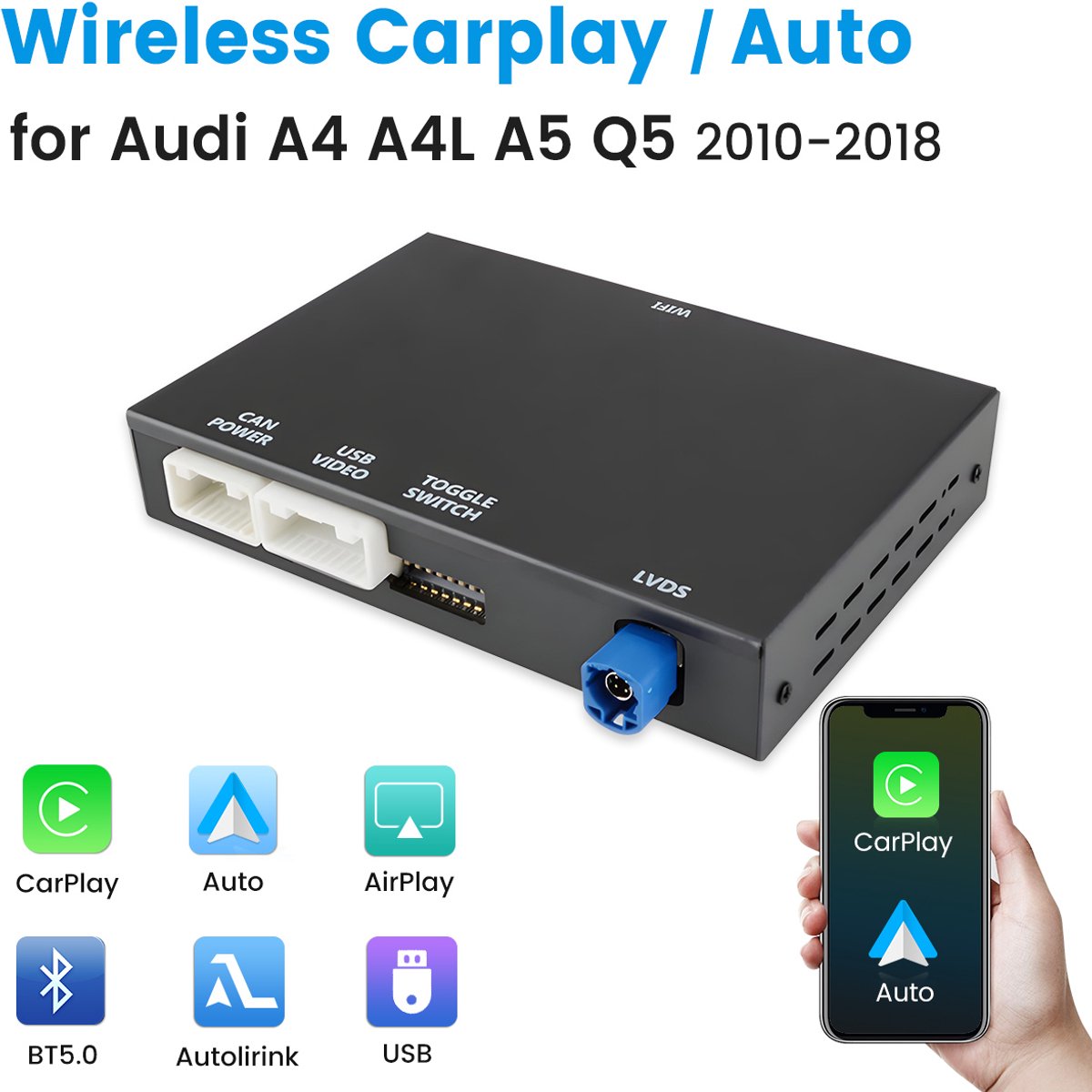 Hexinex Autoradio Draadloze Carplay Android Auto-smartphone-spiegeling GPS SWC Geschikt voor Audi MMI 3G (2008-2018)