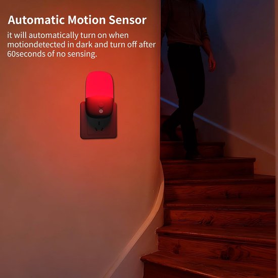 Nachtlampje Geschikt voor instelbare helderheid, intrekbare stekker en intelligente sensor - rood + geel licht — afbeelding 2