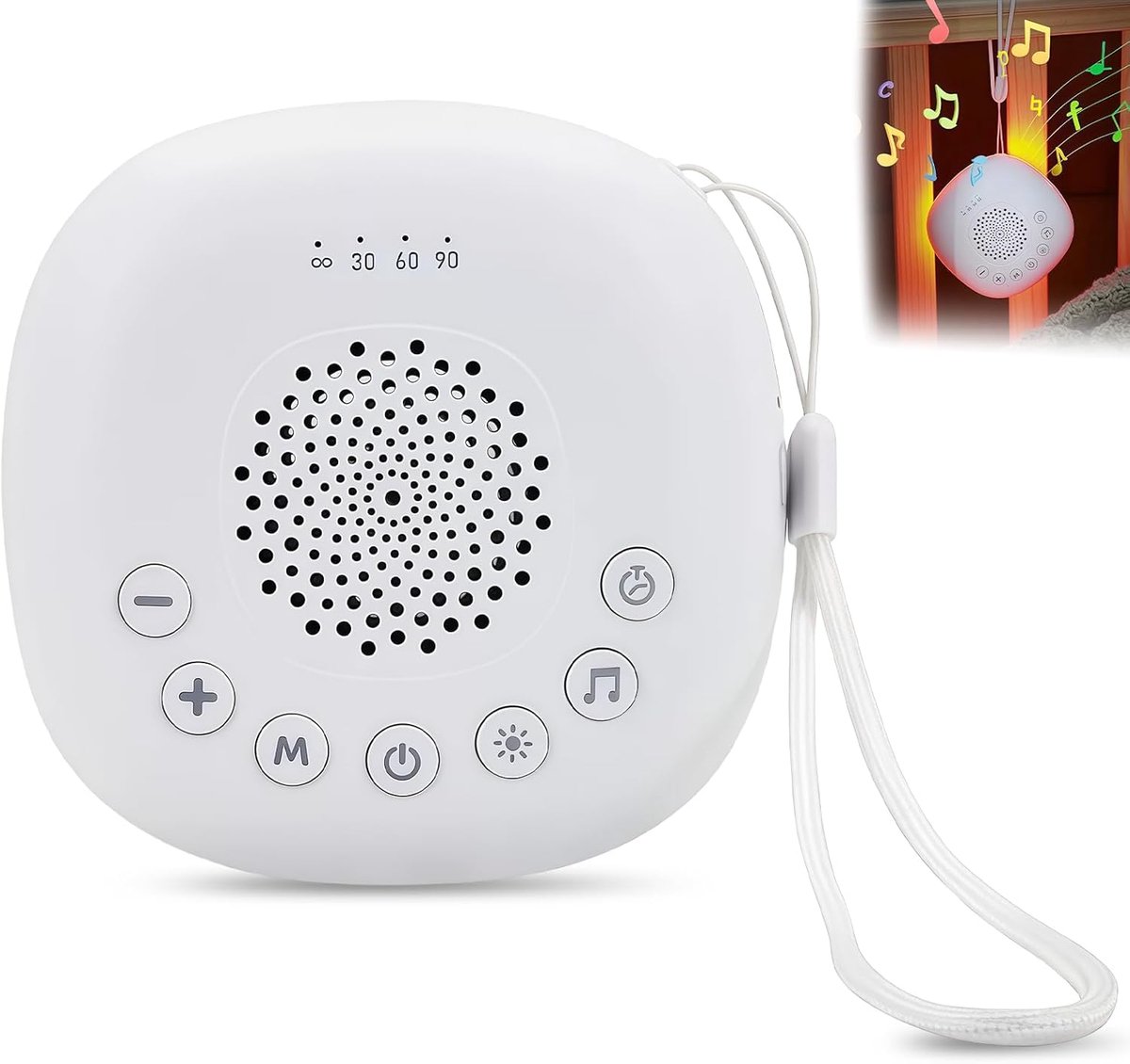 Witruismachine voor Baby: Draagbare Geluidsmachine voor Baby met Nachtlampje – Slaaphulp voor Baby’s met 20 Muziekjes – Witruismachine voor Baby met Timerfunctie