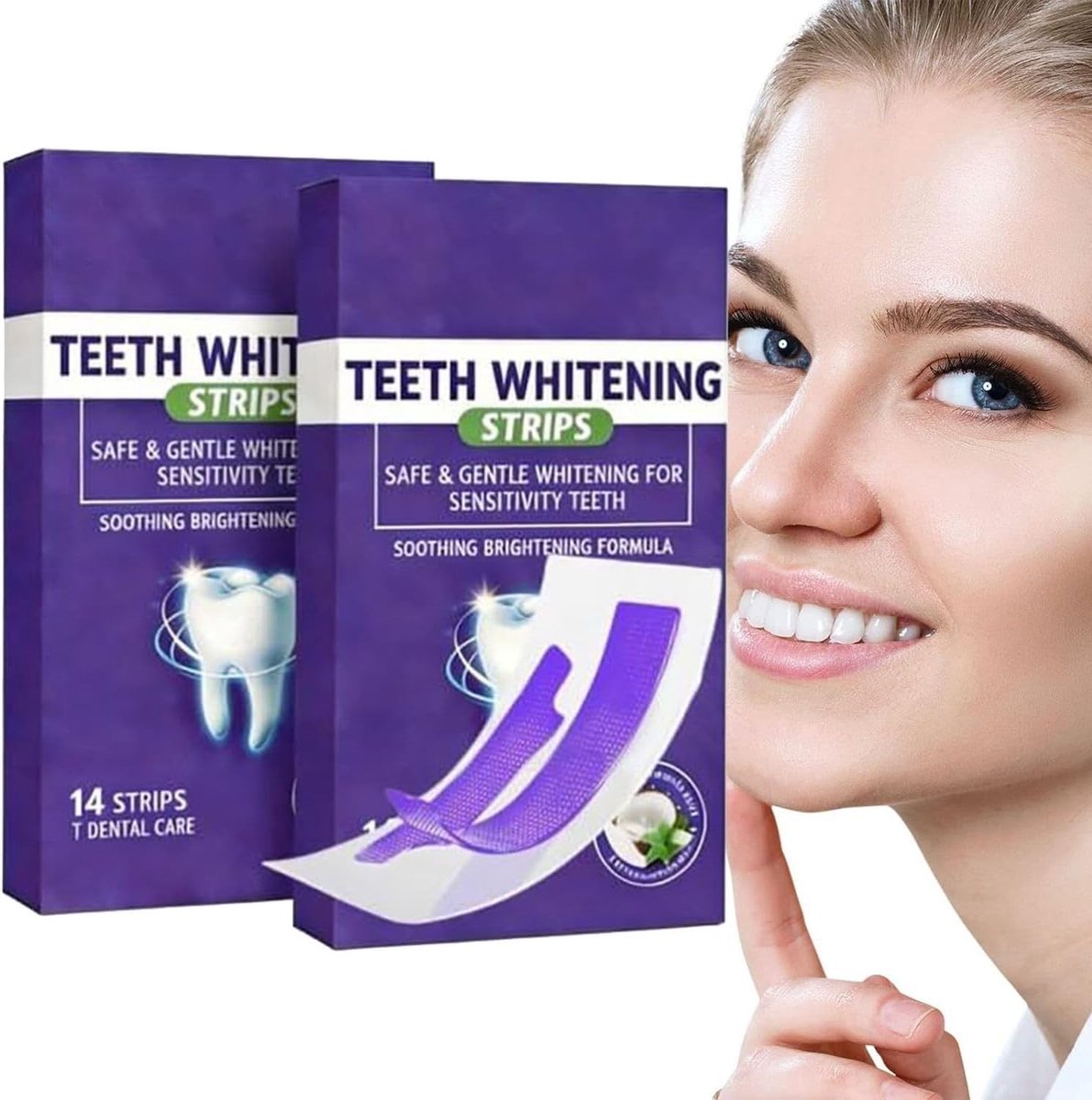 Effectieve paarse tandbleekstrips voor thuisgebruik - 28 whitening strips voor een stralend witte lach, verwijdert verkleuringen en vlekken