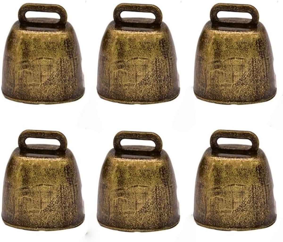 Antieke Koperen Klokken - 6 Stuks Kleine Metaalbelletjes voor Dieren en Diefstalbeveiliging