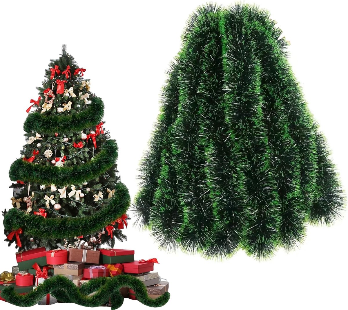 10 meter lange kunstmatige dennenslinger voor kerstdecoratie, realistische groene dennenlook, ideaal voor binnen en buitengebruik