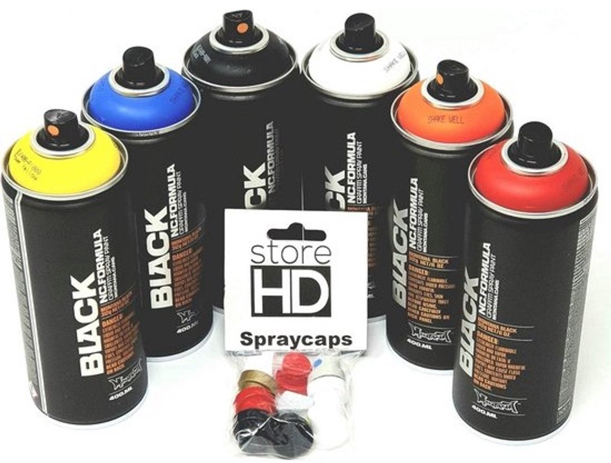 Spuitbussenset Wildstyle 6 Kleuren + 10 Reserve Spuitkoppen voor Graffiti en Kunst