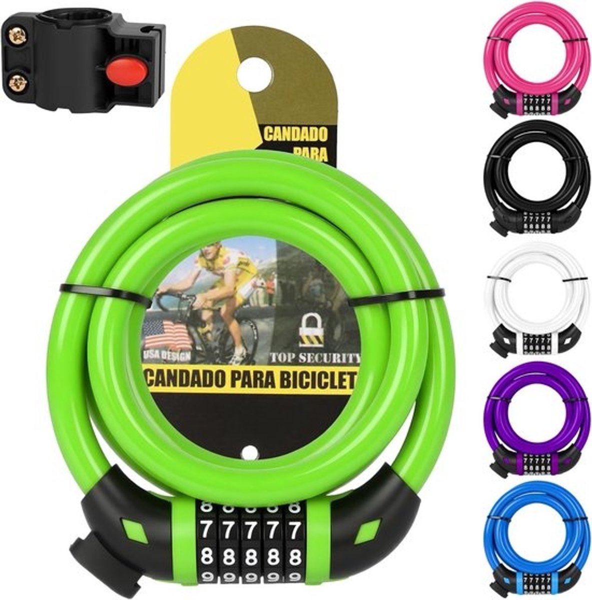 SnelShoppen - Fiets Slot met Cijferslot, 5-Cijferige Herinstelbare Combinatiecode, 1.2m x 12mm Fietsketting met Frame, Voor Fiets, Motor, Scooter, Ska