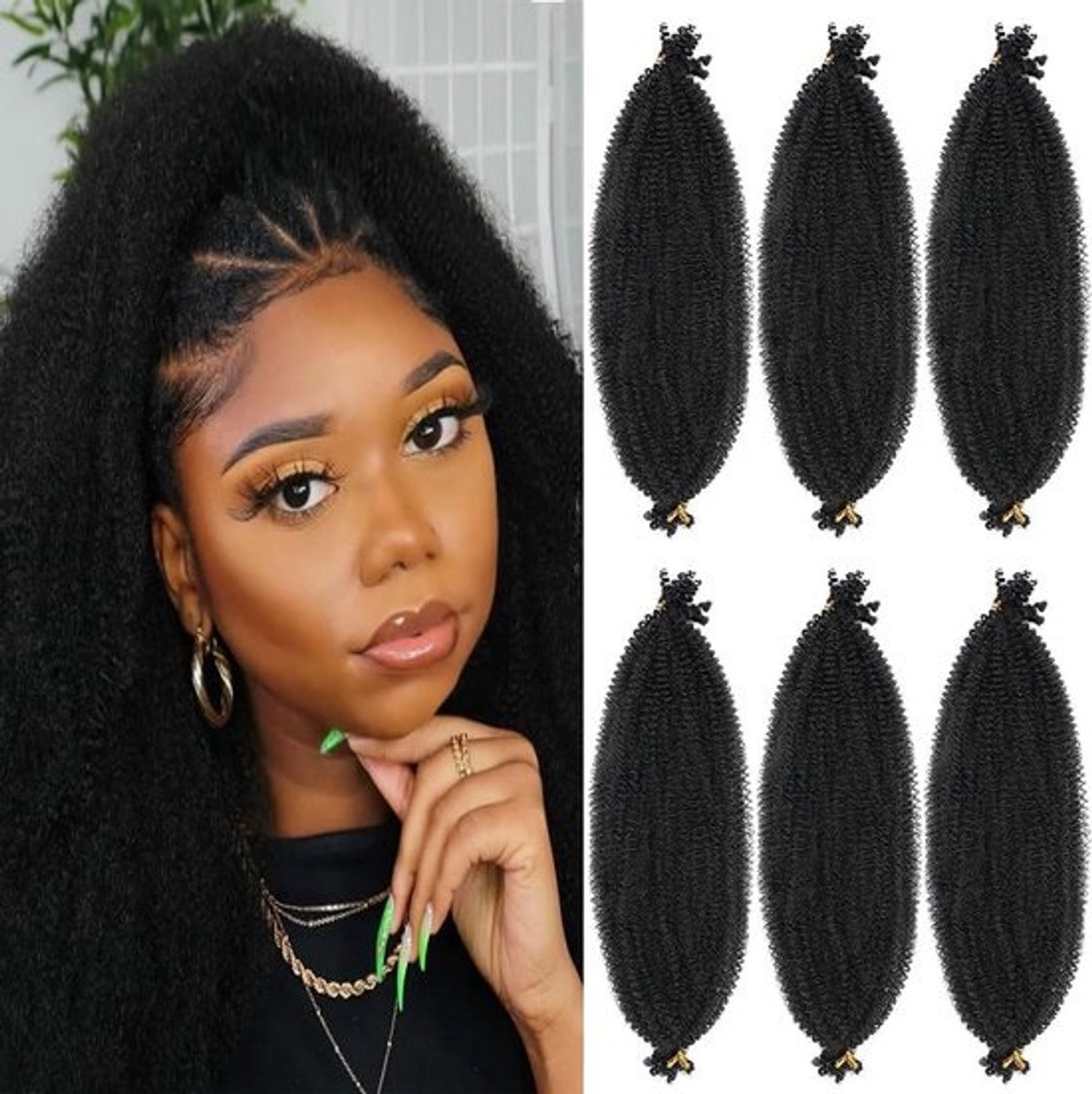 Pre-Twisted Spring Twist Krokant Haar 6 Packs Zacht Afro Twist Vlechthaar 61 Inch
