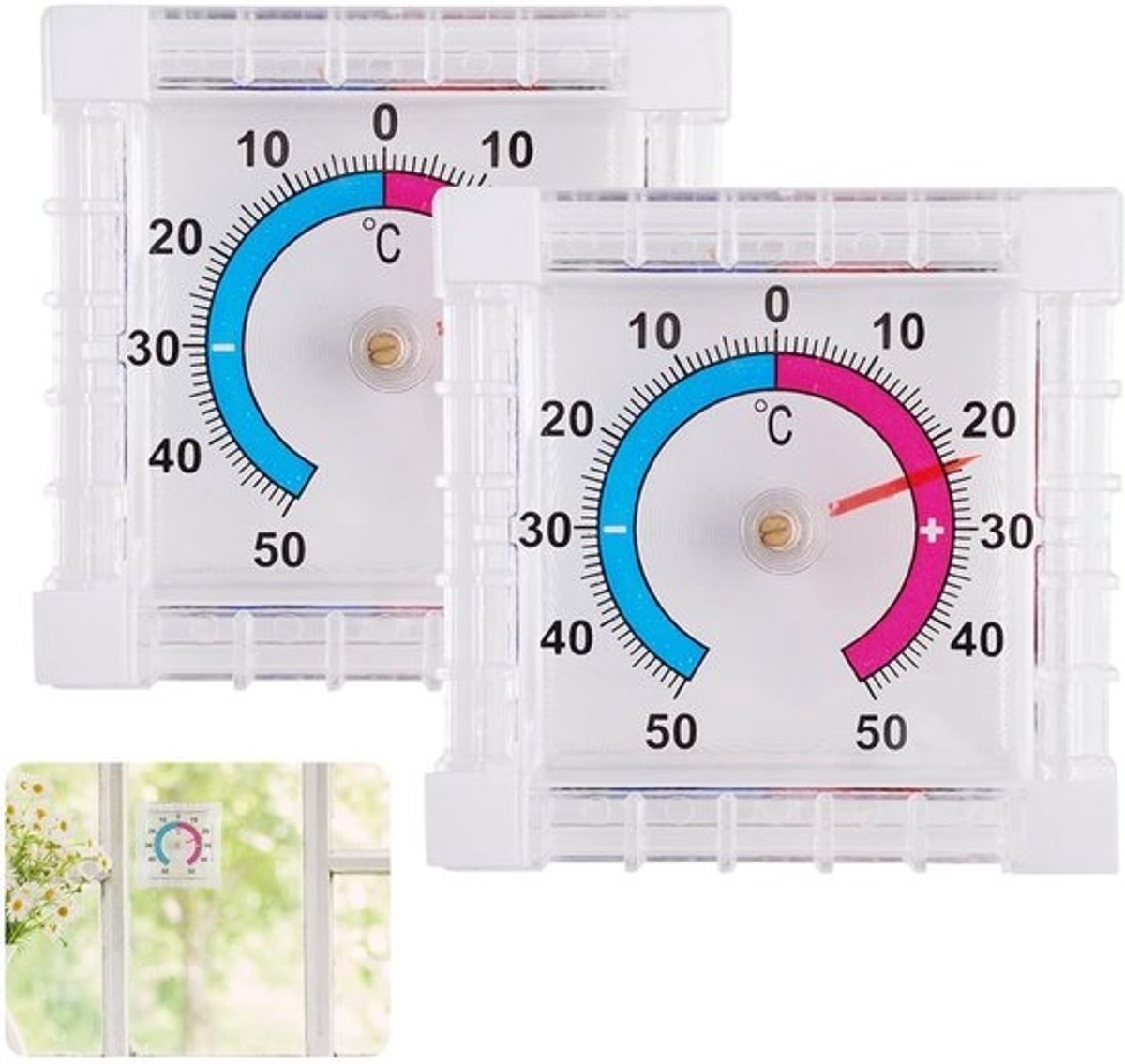 2-Pack Analoge Raamthermometer voor Buiten -50 °C tot 50 °C Weerbestendige Buitenthermometer