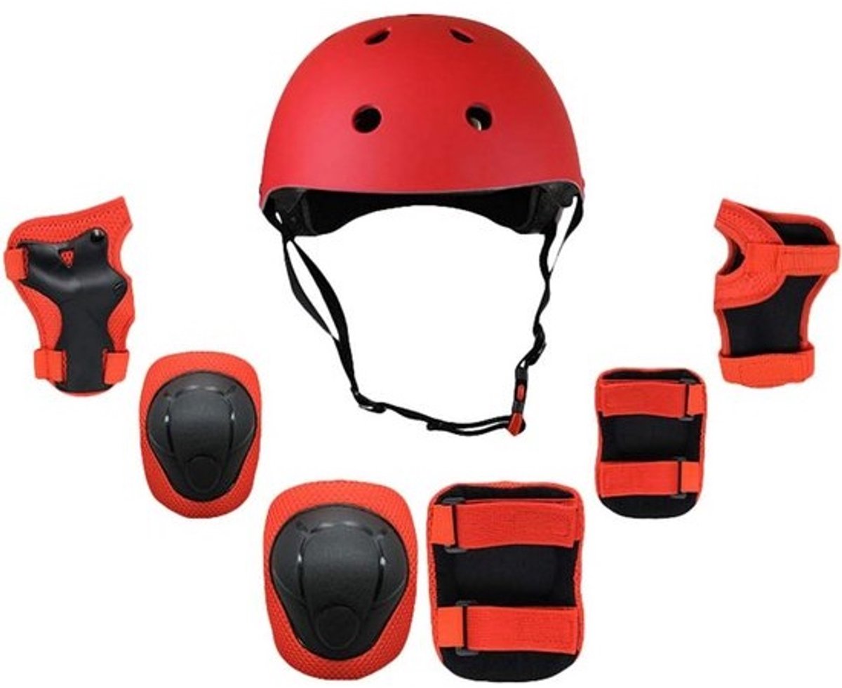 Compleet 7-Delige Beschermset Kinderen: Helm, Knie-, Elleboog- en Polsbeschermers voor Skeelers, Fietsen en Scooter (Rood, 2,5-9 Jaar)