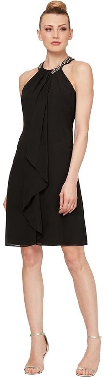 Dames Elegante Jurk met Juweliershals en Lange Mouwen