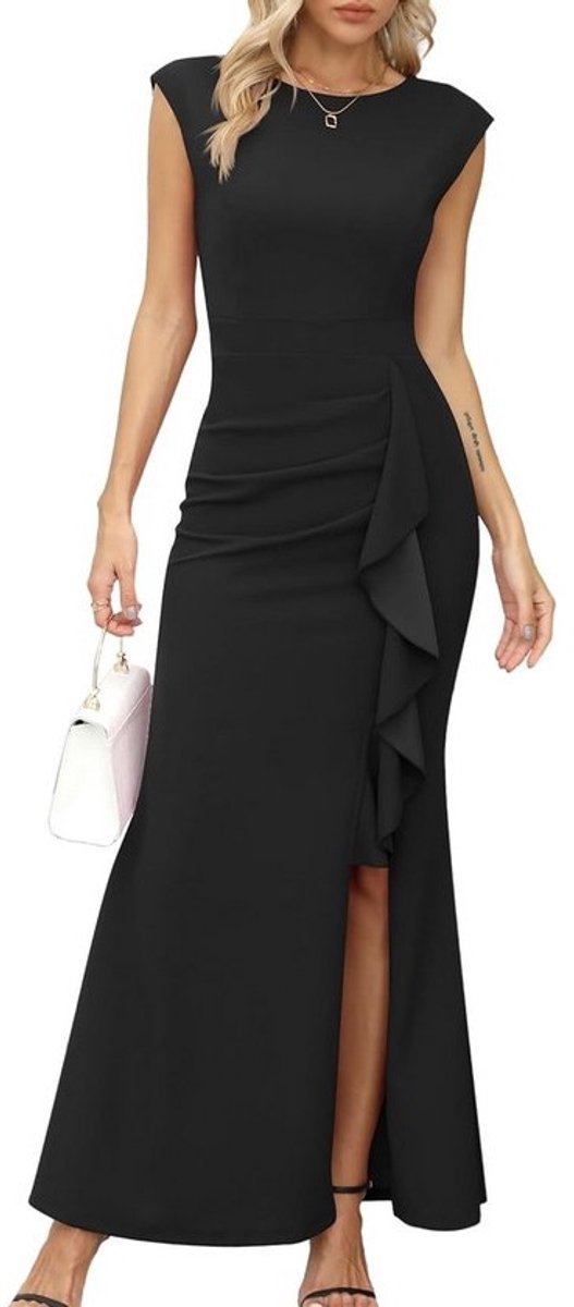 Elegante Maxi Avondjurk voor Dames met Ruches en Split