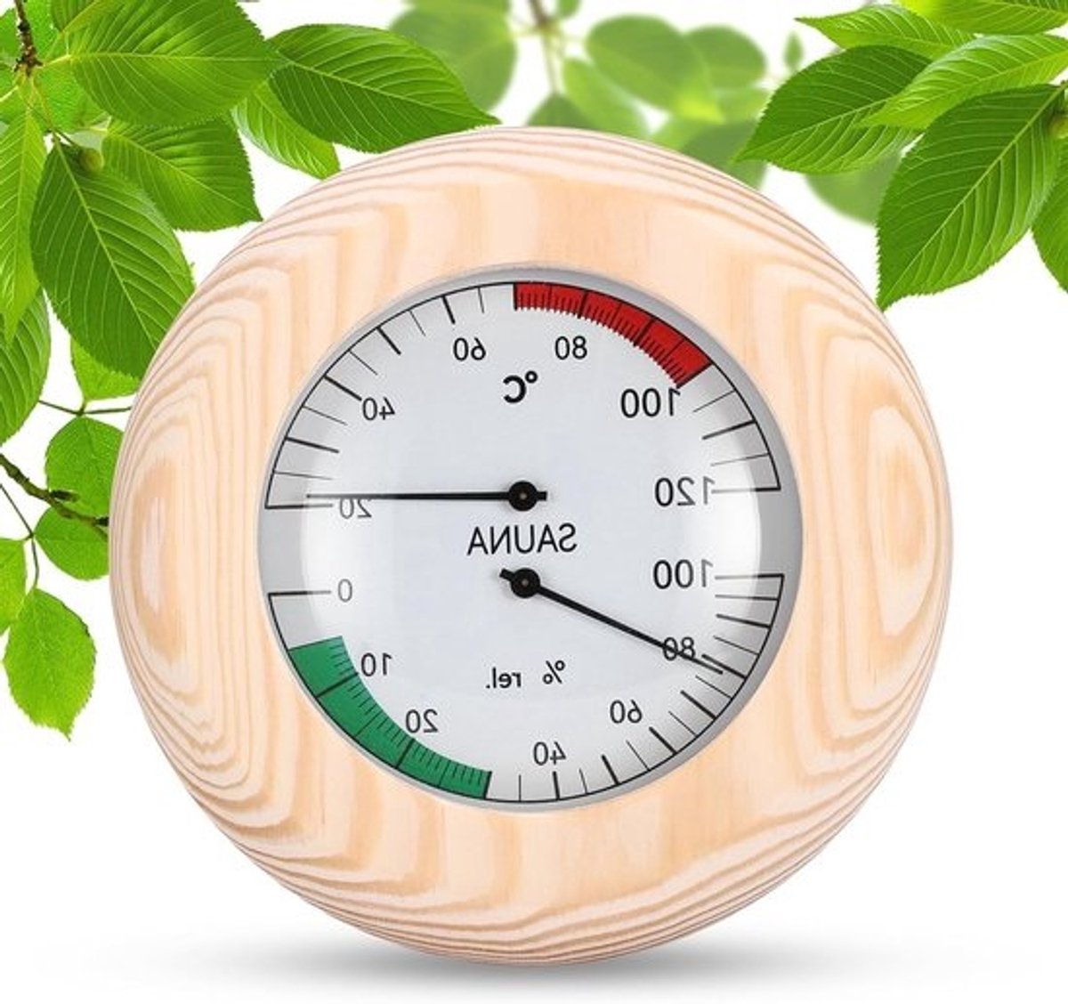 Ronde Houten Sauna Thermometer en Hygrometer - Nauwkeurige Temperatuur en Vochtigheidsmeter voor Binnen