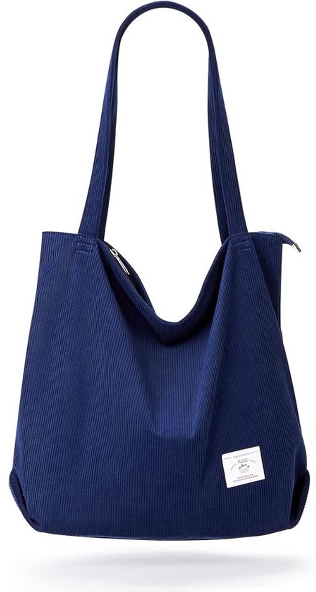 Dikkere Corduroy Draagtas voor Dames - Extra Grote Capaciteit, Handtas met Rits voor School, Werk en Dagelijks Gebruik, Blauw