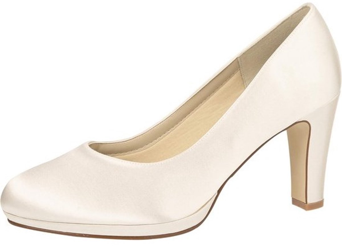 Elegante Bruidsschoenen met Blokhak en Plateau - Ivoor Satijn