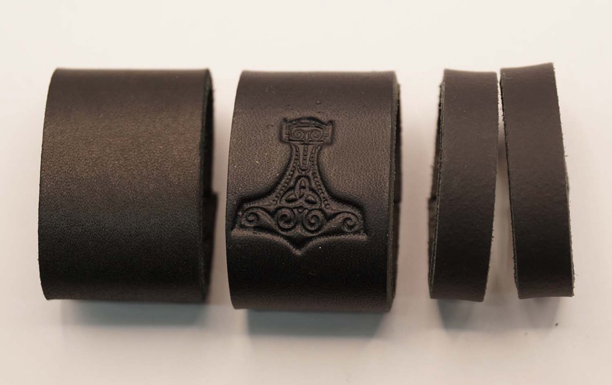 4 Lederen riem lusjes voor broekriem van 4 cm breed, 1x zwart met lus breedte 3 cm en 2x zwart met lus breedte 1 cm en 1x hamer van Thor met lus breedte 3 cm - zwarte leren lusje vervangen voor lederen broekriem - riem repareren nieuw lusje