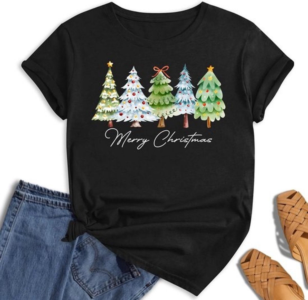 Grappig Kerst T-shirt Dames Kort­mouw Feestelijk Shirt Merry Christmas