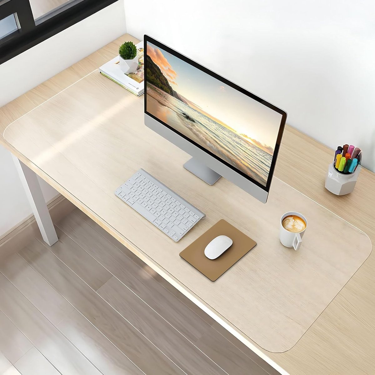 Transparante bureau mat van 100 x 40 x 0.3 cm, grote tafelbeschermer, antislip met ronde randen, ideaal voor kantoor en thuisgebruik