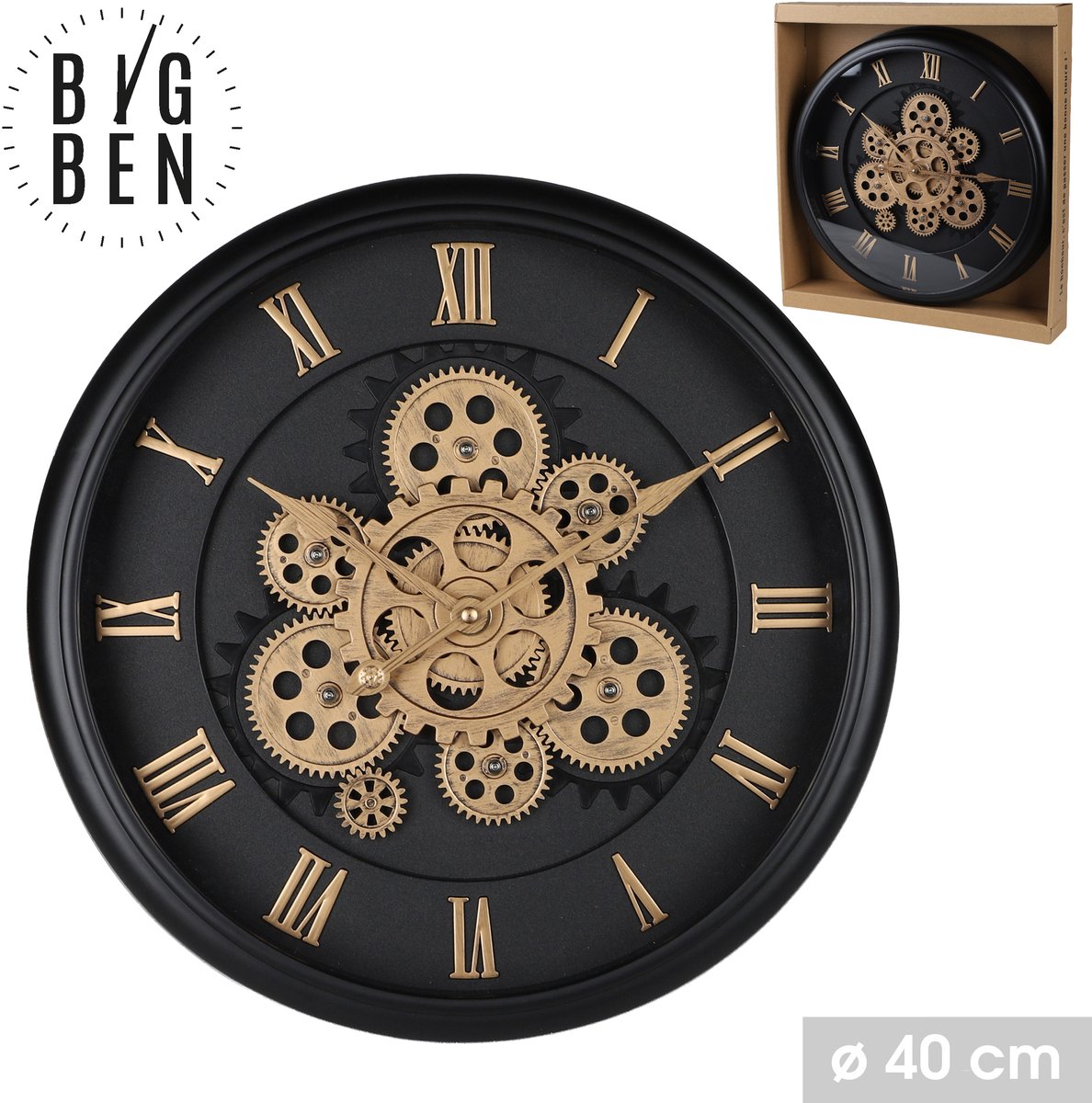 "BIG BEN" MECHANISCHE industriële WANDKLOK Ø40 CM