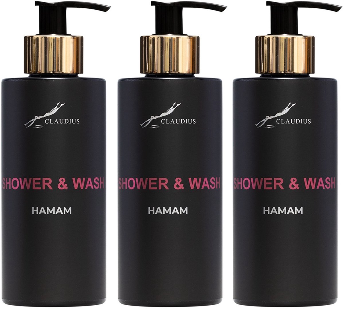Shower & Wash Hamam 300 ml - met gouden pomp - zwarte fles - set van 3 stuks - Voordeelverpakking