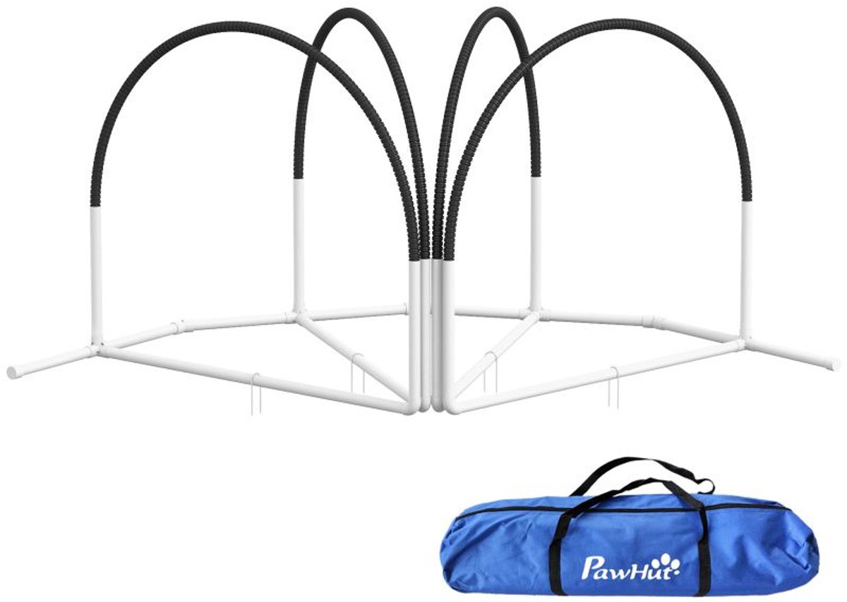 Honden Agility Set 4-delig 89x69x99cm Wit+Zwart ABS met Grondpennen Draagtas voor Training Buiten Tuin